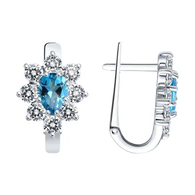Серьги из серебра с топазами и фианитами из серебро