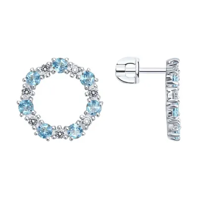 Серьги из серебра с топазами и фианитами из серебро