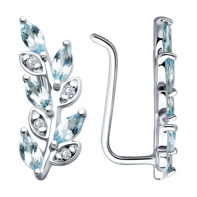 Серьги из серебра с топазами и фианитами из серебро