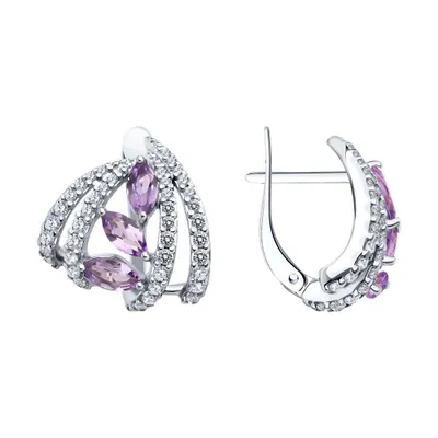 Серьги из серебра с аметистами и фианитами из серебро