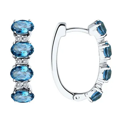 Серьги из серебра с лондон топазами и фианитами из серебро