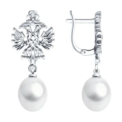 Серьги из серебра с жемчугом и фианитами из серебро