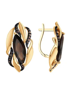 Серьги из золочёного серебра с раухтопазами и фианитами из серебро