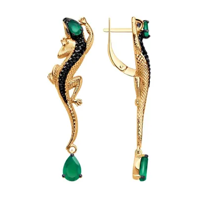 Серьги из золочёного серебра с агатами и фианитами из серебро