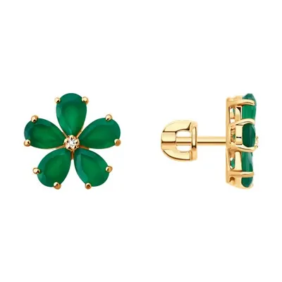 Серьги из золочёного серебра с агатами и топазами из серебро