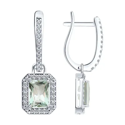 Серьги из серебра с празиолитом и фианитами из серебро