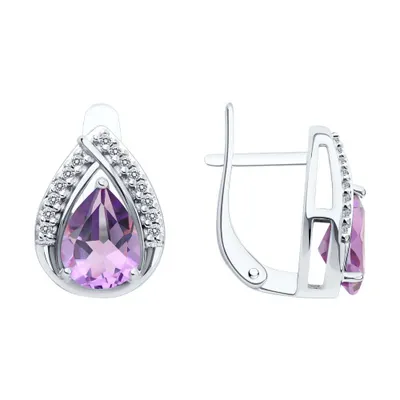 Серьги из серебра с аметистами и фианитами из серебро