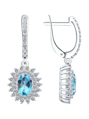 Серьги из серебра с топазами и фианитами из серебро