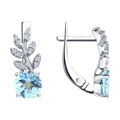 Серьги из серебра с топазами и фианитами из родированное серебро