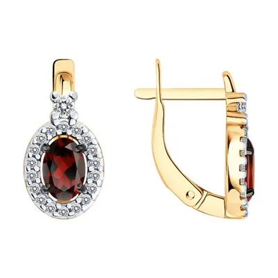 Серьги из золочёного серебра с гранатами и фианитами из серебро