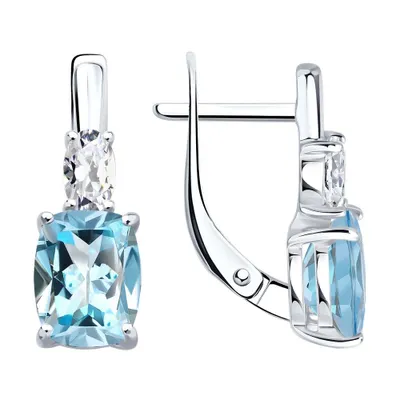 Серьги из серебра с топазами и фианитами из родированное серебро