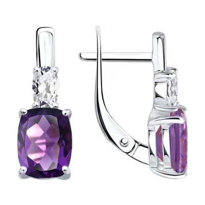 Серьги из серебра с аметистами и фианитами из серебро