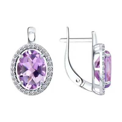 Серьги из серебра с аметистами и фианитами из серебро