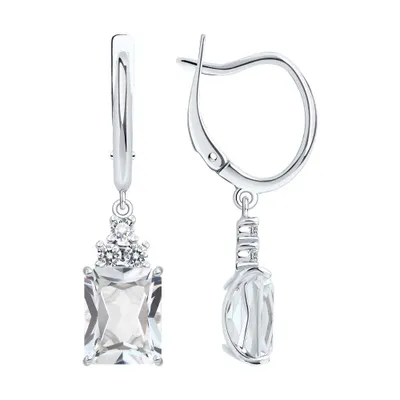 Серьги из серебра с горным хрусталем и фианитами из серебро