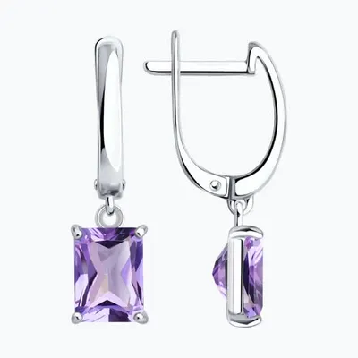 Серьги из серебра с аметистами из родированное серебро