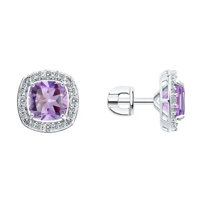 Серьги из серебра с аметистами и фианитами из серебро