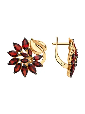 Серьги из золочёного серебра с гранатами из серебро