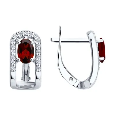 Серьги из серебра с гранатами и фианитами из серебро