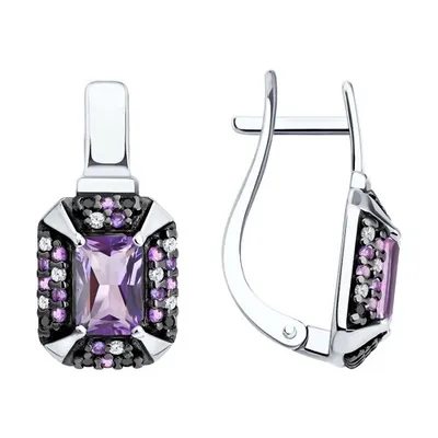 Серьги из серебра с аметистами и фианитами из серебро
