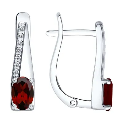 Серьги из серебра с гранатами и фианитами из серебро