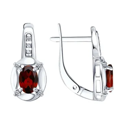 Серьги из серебра с гранатами и фианитами из серебро