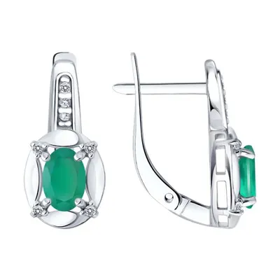 Серьги из серебра с агатами и фианитами из серебро