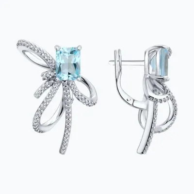 Серьги из серебра с топазами и фианитами из родированное серебро