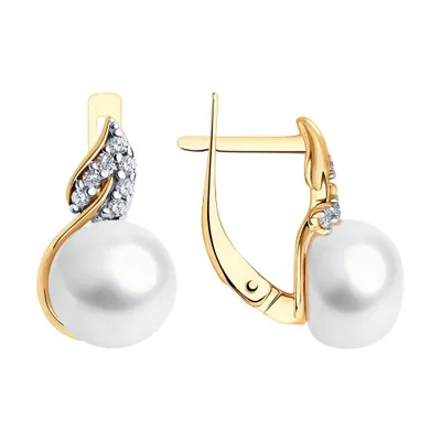 Серьги из золочёного серебра с жемчугом и фианитами из серебро