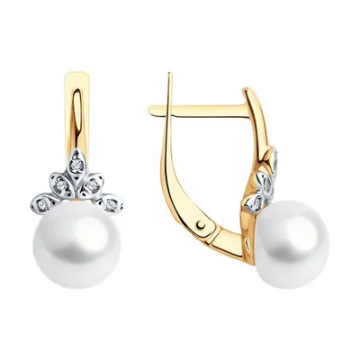 Серьги из золочёного серебра с жемчугом и фианитами из серебро