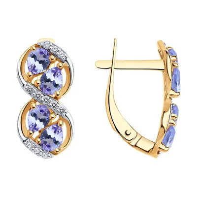 Серьги из золочёного серебра с танзанитами и фианитами из серебро
