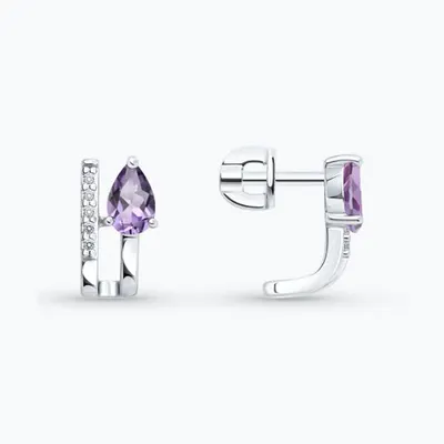 Серьги из серебра с аметистами и фианитами из серебро