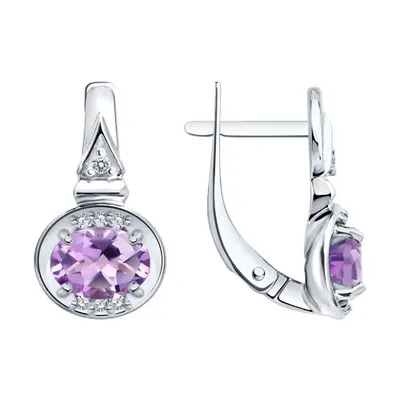 Серьги из серебра с аметистами и фианитами из серебро