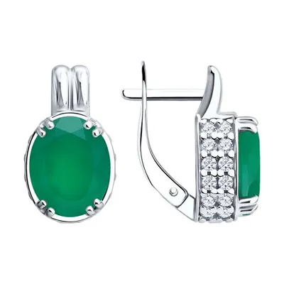 Серьги из серебра с агатами и фианитами из серебро