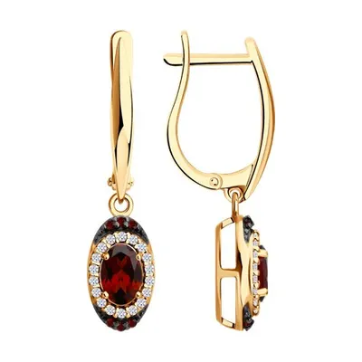 Серьги из золочёного серебра с гранатами и фианитами из серебро