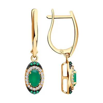 Серьги из золочёного серебра с агатами и фианитами из серебро