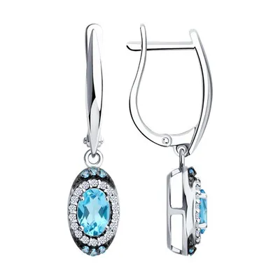 Серьги из серебра с топазами и фианитами из серебро
