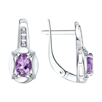 Серьги из серебра с аметистами и фианитами из серебро