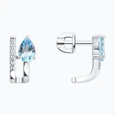 Серьги из серебра с топазами и фианитами из серебро