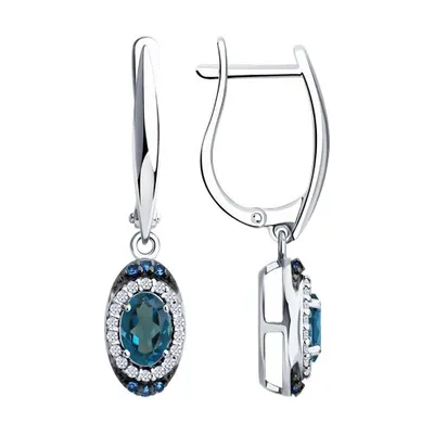 Серьги из серебра с лондон топазами и фианитами из серебро