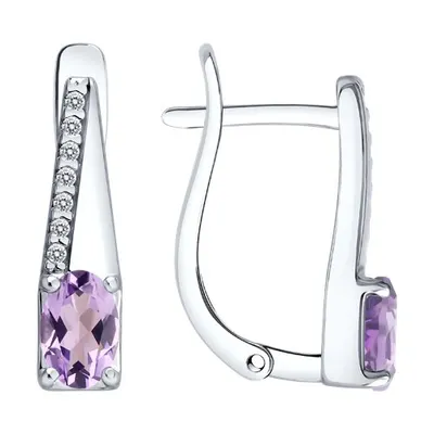 Серьги из серебра с аметистами и фианитами из серебро