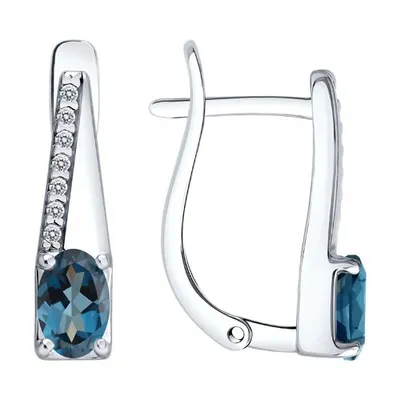 Серьги из серебра с лондон топазами и фианитами из серебро