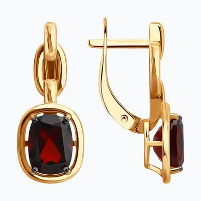 Серьги из золочёного серебра с гранатами из серебро