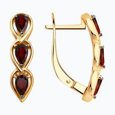 Серьги из золочёного серебра с гранатами из серебро