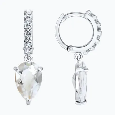 Серьги из серебра с горным хрусталем и фианитами из родированное серебро