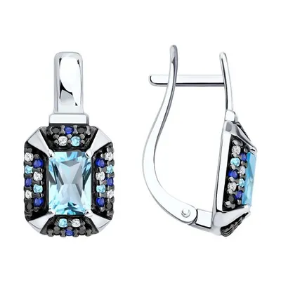 Серьги из серебра с топазами и фианитами из серебро