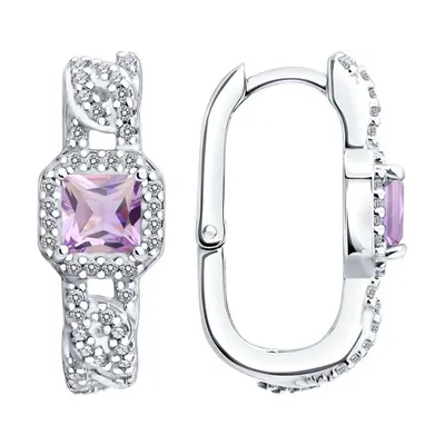 Серьги из серебра с аметистами и фианитами из серебро