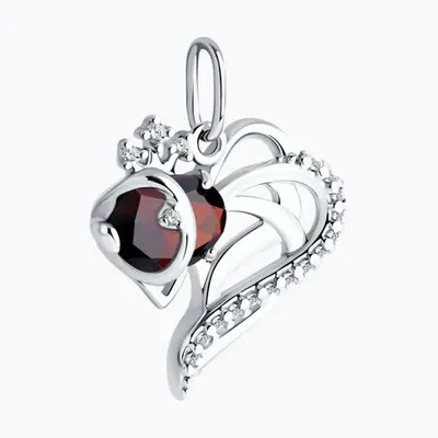 Подвеска из серебра с гранатом и фианитами из родированное серебро