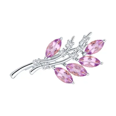 Брошь из серебра с аметистами и фианитами из серебро