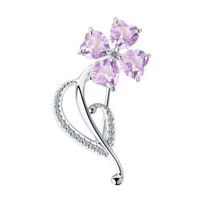 Брошь из серебра с аметистами и фианитами из серебро