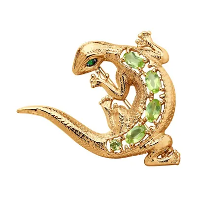 Брошь из золочёного серебра с хризолитами и фианитами из серебро